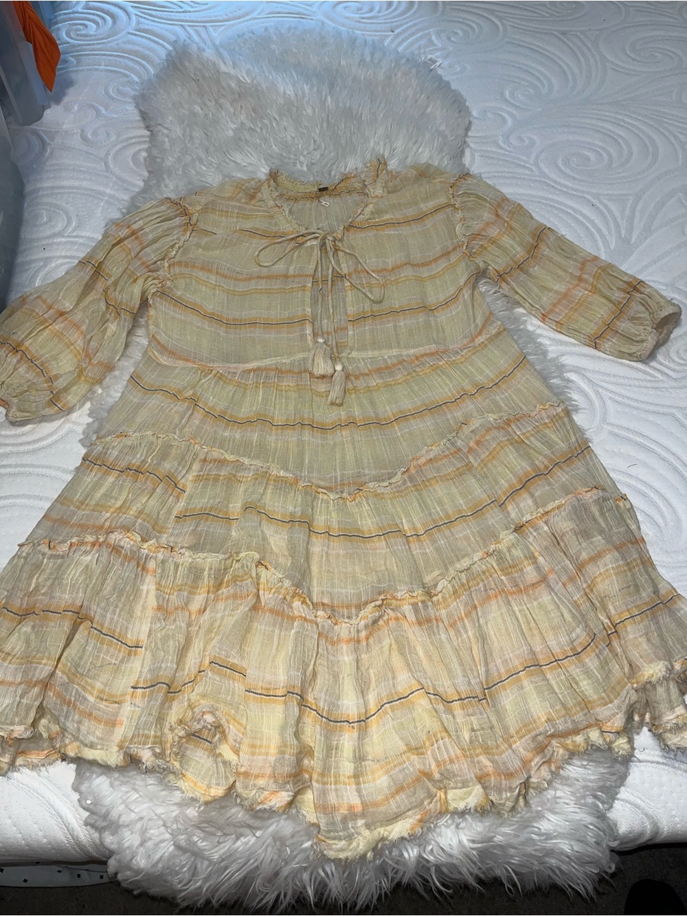 Free People Yellow & Cream Striped Midi Dress
